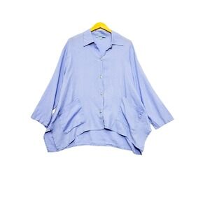 Planet Womens 100% Linen‎ Long Sleeves Button Down Shirt Blue Lagenlook One Size